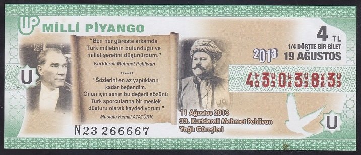 2013 19 AĞUSTOS ÇEYREK BİLET - U SERİSİ