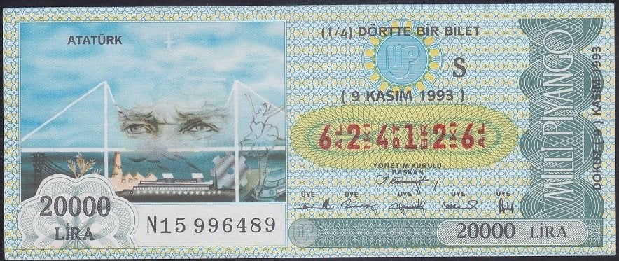 1993 9 KASIM ÇEYREK BİLET - S SERİSİ