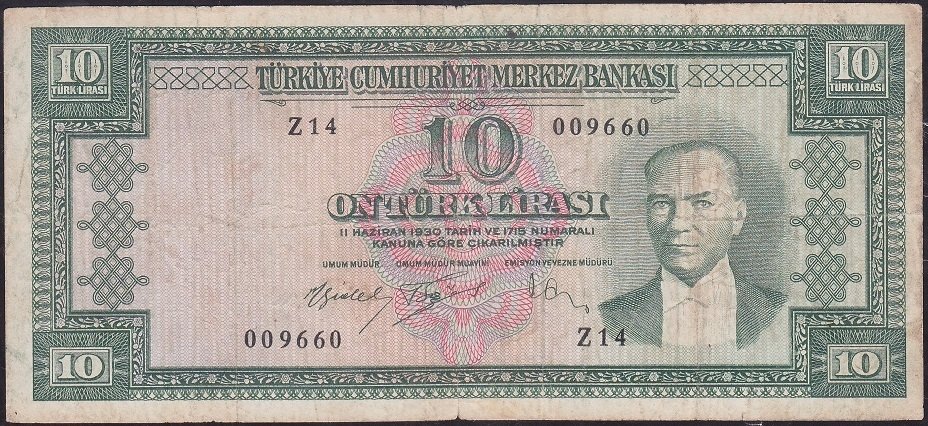 5.Emisyon 4.Tertip 10 Lira Z14 009660 Çok Temiz ( Düzeltme var )