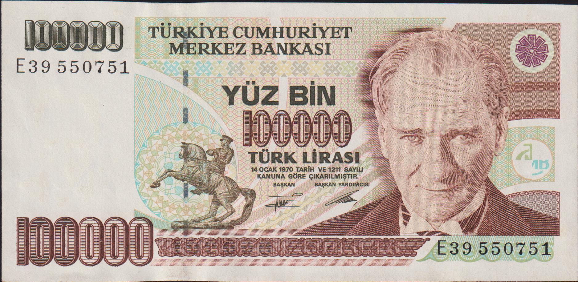 7.Emisyon 2.Tertip 100000 Lira E39 550751 Ççt Çilaltı