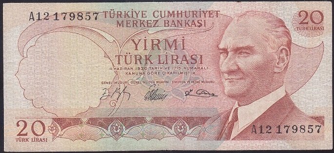 6.EMİSYON 1.TERTİP 20 LİRA A12 179857 TEMİZ