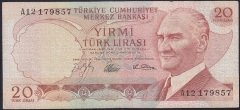 6.EMİSYON 1.TERTİP 20 LİRA A12 179857 TEMİZ