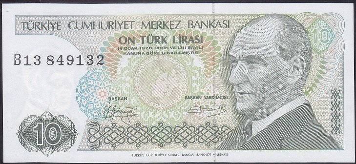 7.Emisyon 1.Tertip 10 Lira B13 849132 Çilaltı Kısa Kaş
