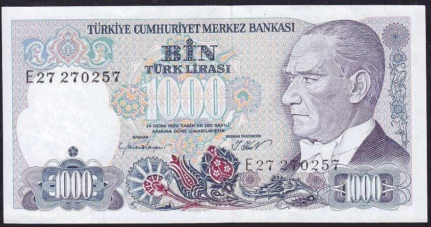7.Emisyon 1.Tertip 1000 Lira E27 270257 Çok Çok Temiz+