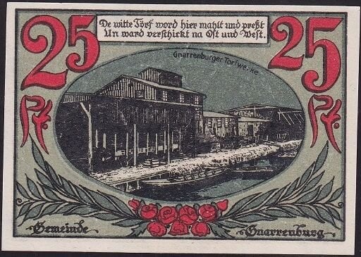 Almanya 25 Pfennig Notgeld 1920 Çil Filigranlı