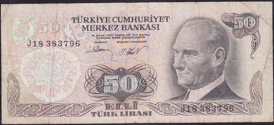 6.Emisyon 2.Tertip 50 Lira J18 383796 Temiz