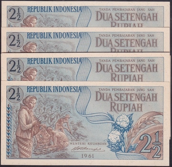 ENDONEZYA 2.5 RUPİ 1961 SERİ TAKİPLİ ÇİL 10 ADET eski kağıt para koleksiyon