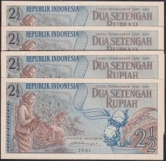 ENDONEZYA 2.5 RUPİ 1961 SERİ TAKİPLİ ÇİL 10 ADET eski kağıt para koleksiyon