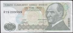 7.Emisyon 1.Tertip 10 Lira A79 209589 Çok Çok Temiz+ ( Kısa Kaş )
