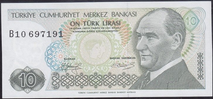 7.Emisyon 1.Tertip 10 Lira B10 697191 Çilaltı Kısa Kaş
