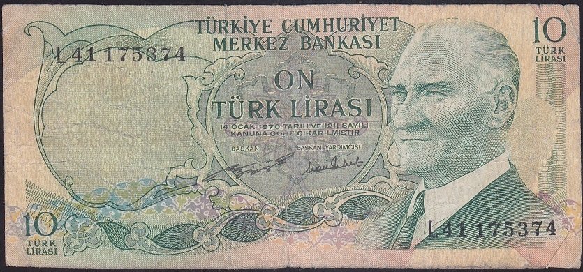 6.EMİSYON 2.TERTİP 10 LİRA L41 175374 TEMİZ eski kağıt para mezat