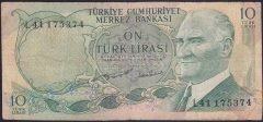 6.EMİSYON 2.TERTİP 10 LİRA L41 175374 TEMİZ eski kağıt para mezat