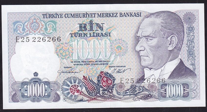 7.Emisyon 1.Tertip 1000 Lira E25 2262XX Çil