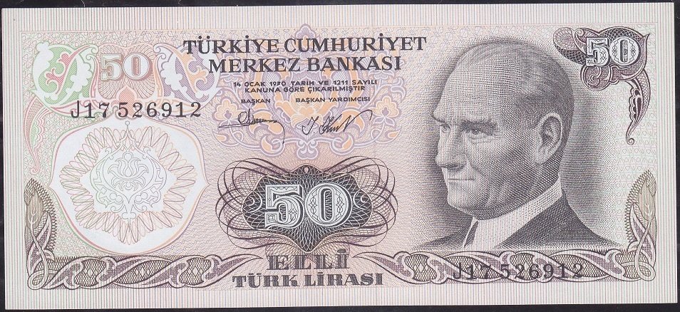 6.Emisyon 2.Tertip 50 Lira J17 526912 Çil