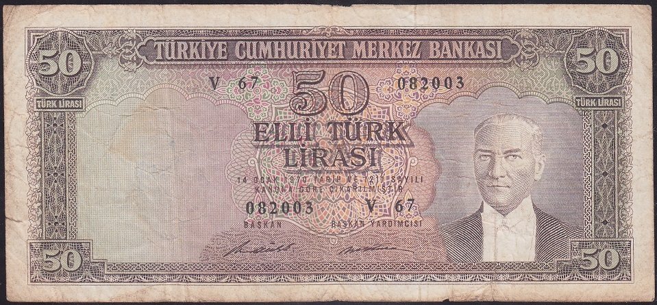 5.EMİSYON 7.TERTİP 50 LİRA V67 082003 TEMİZ + eski para