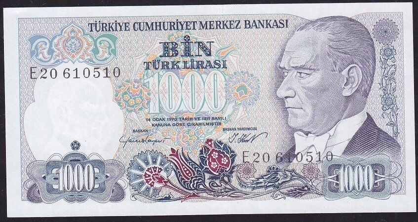 7.Emisyon 1.Tertip 1000 Lira E20 610510 Çilaltı Çil