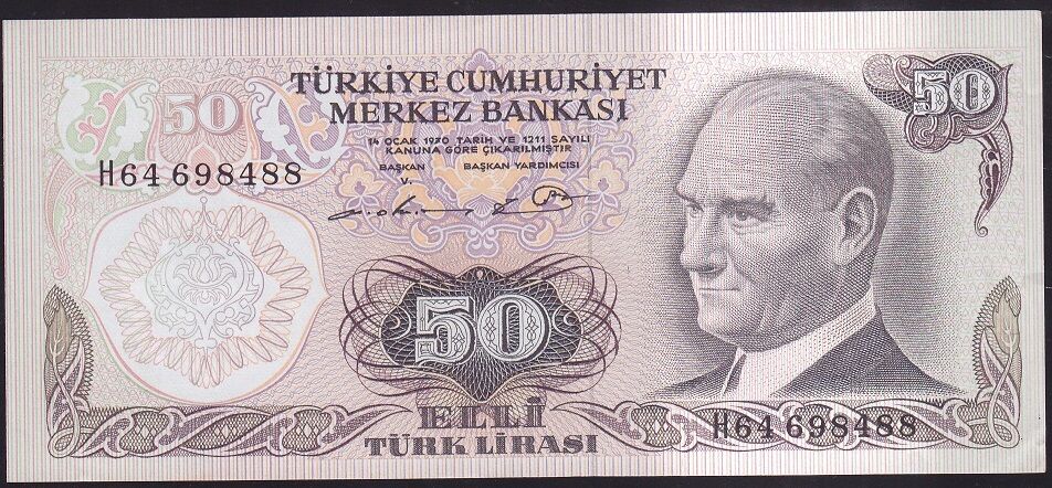 6.Emisyon 1.Tertip 50 Lira H64 698488 Çilaltı