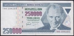 7.Emisyon 3.Tertip 250000 Lira I86 238257 Çok Temiz+
