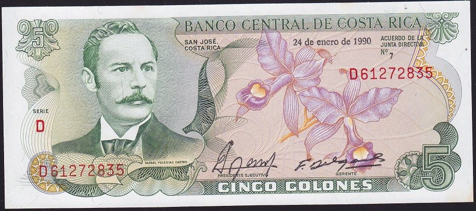 Kosta Rika 5 Colones 1990 Çilaltı Çil