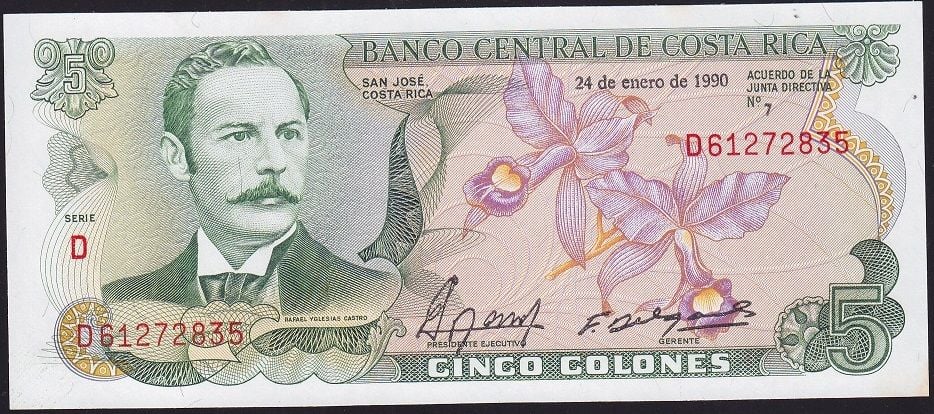 Kosta Rika 5 Colones 1990 Çilaltı Çil