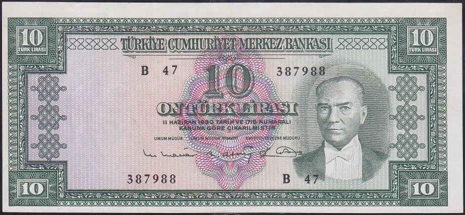 5.EMİSYON 6.TERTİP 10 LİRA B47 387988 ÇÇT +