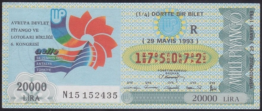 1993 29 MAYIS ÇEYREK BİLET - R SERİSİ Antalya