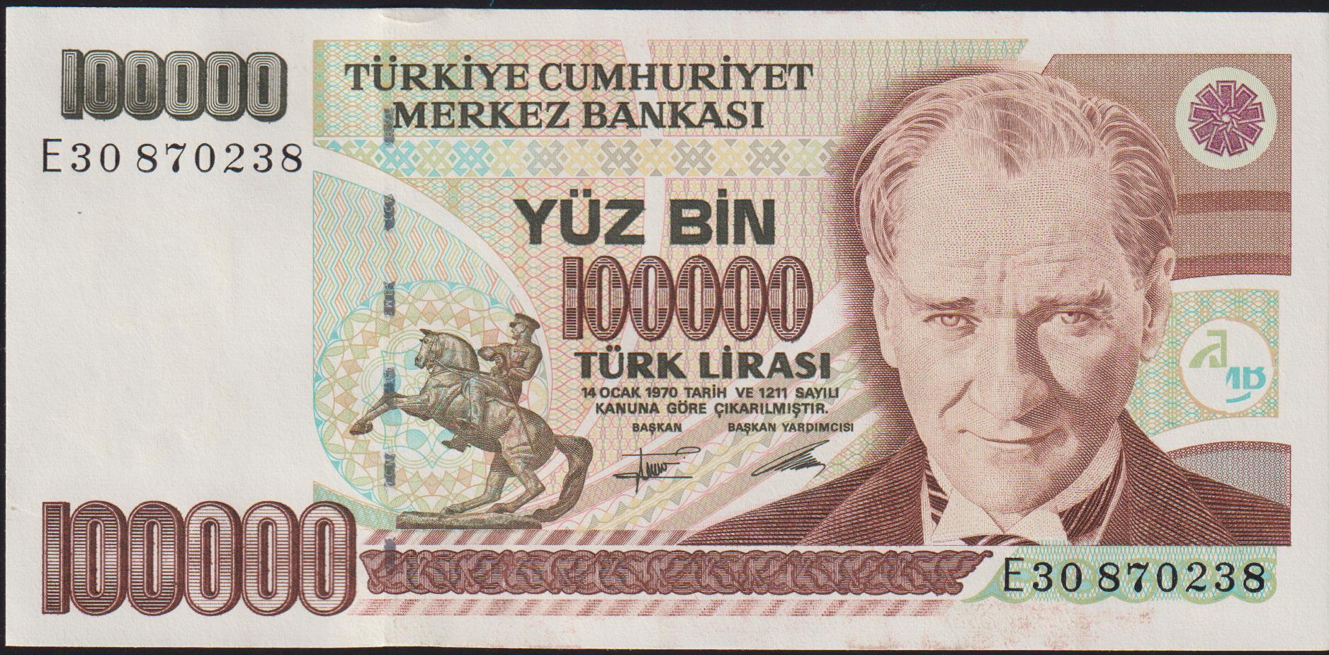 7.Emisyon 2.Tertip 100000 Lira E30 870238 Çilaltı Çil