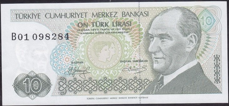 7.Emisyon 1.Tertip 10 Lira B01 098284 Çilaltı Çil Kısa Kaş