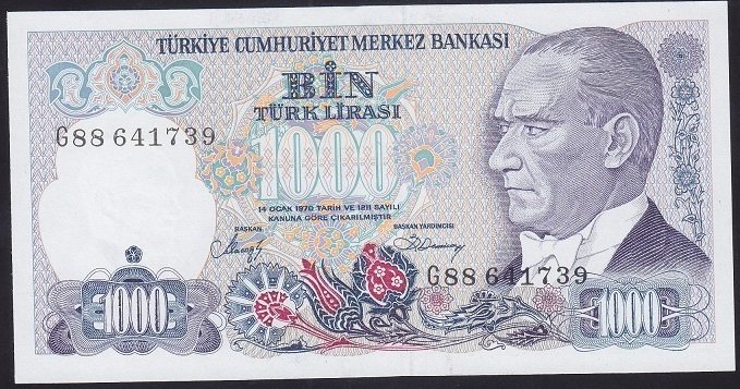 7.EMİSYON 2.TERTİP 1000 LİRA G88 641736 ÇİL