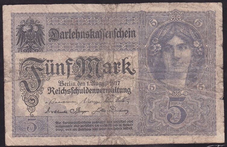 Almanya 5 Mark 1917 Temiz