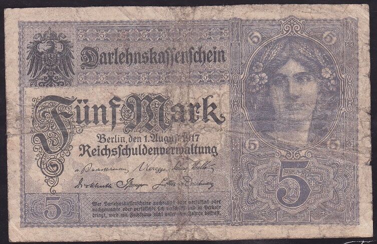 Almanya 5 Mark 1917 Temiz