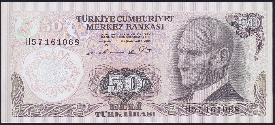 6.Emisyon 1.Tertip 50 Lira H57 161068 Çilaltı Çil