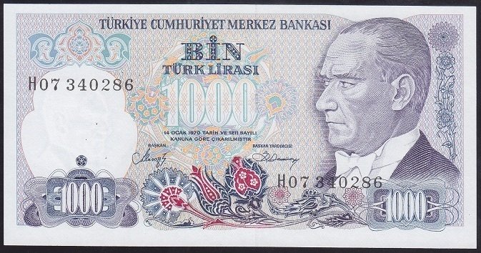 7.EMİSYON 2.TERTİP 1000 LİRA H07 340286 ÇİL