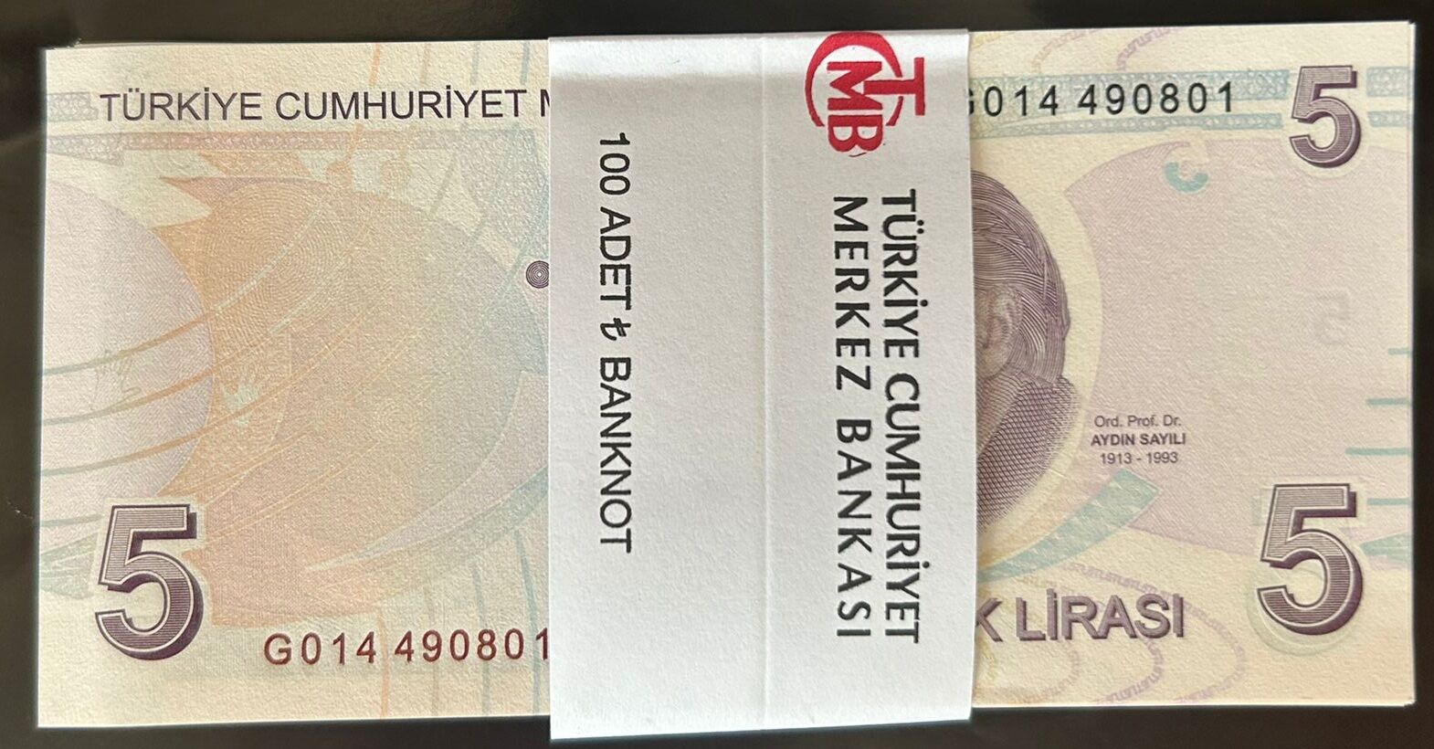 9.Emisyon 7.Tertip 5 Lira G014 490801 - 900 Çil Deste (100 Adet ) Tam Sıralı