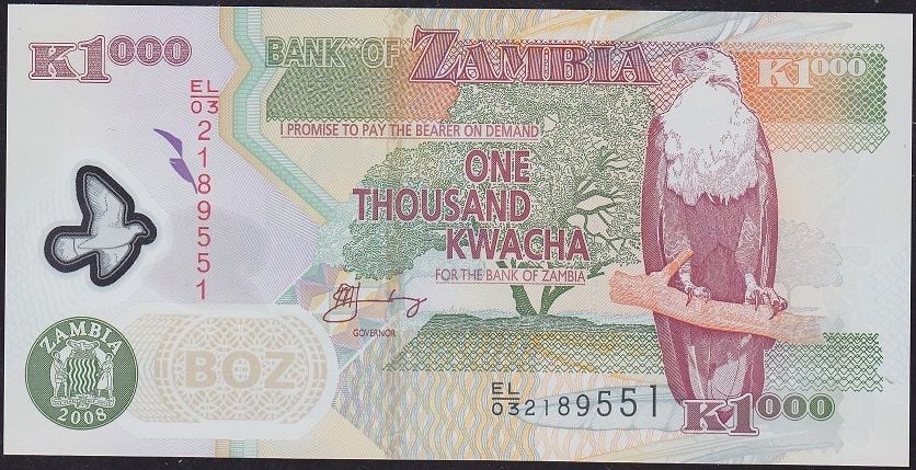 Zambia 1000 Kwacha 2008 Çil Polimer