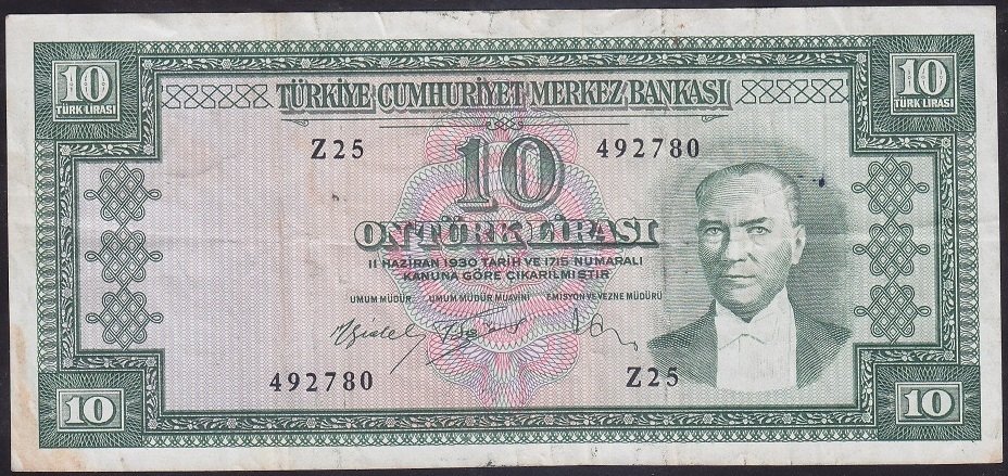5.EMİSYON 4.TERTİP 10 LİRA Z25 492780 ÇOK TEMİZ +