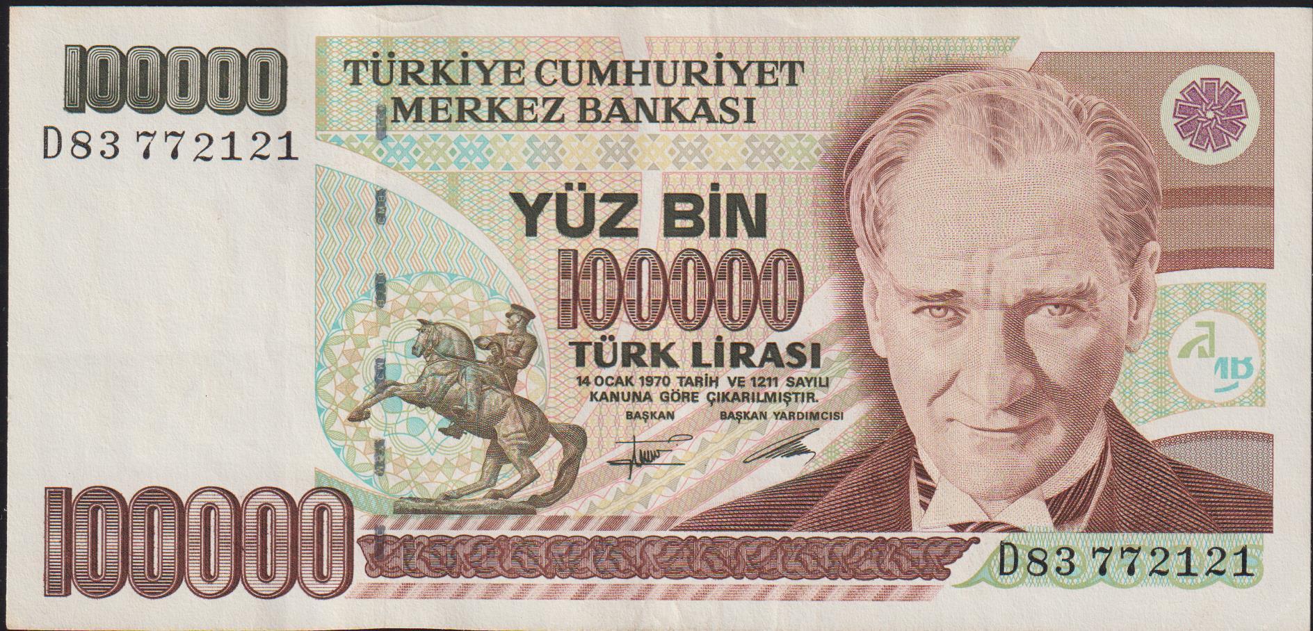 7.Emisyon 2.Tertip 100000 Lira D83 772121 Çok Temiz+