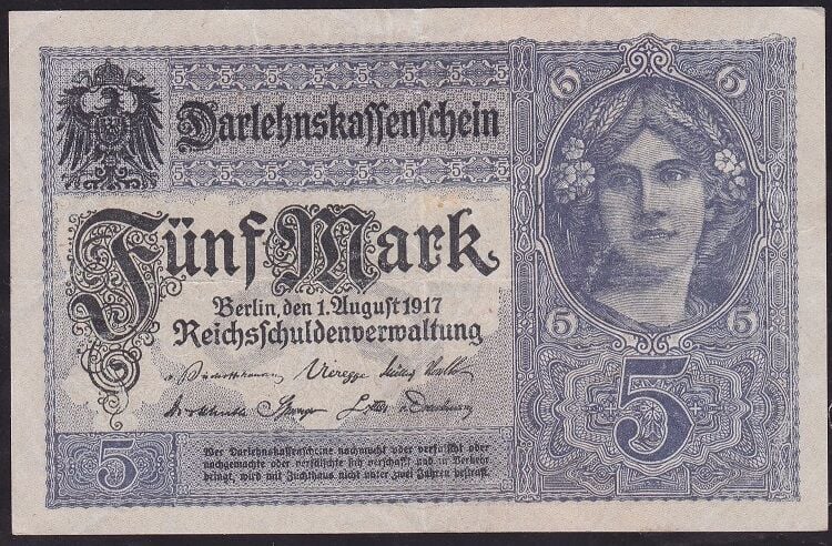 Almanya 5 Mark 1917 Çok Çok Temiz