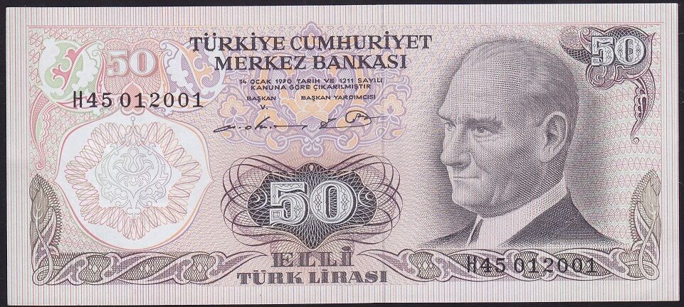 6.Emisyon 1.Tertip 50 Lira H45 012001 Çilaltı Çil