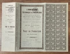 Hisse Senedi - Part de Fondateur 1924 ( 35 X 26 cm )