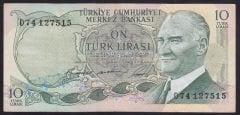 6.EMİSYON 1.TERTİP 10 LİRA D74 127515 ÇOK ÇOK TEMİZ