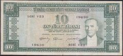 5.EMİSYON 3.TERTİP 10 LİRA V23 19630 TEMİZ ( İŞLEMLİ HALİYLE ) eski paralar nereye satılır