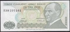 7.Emisyon 1.Tertip 10 Lira A39 237161 Çok Temiz+ ( Uzun Kaş )