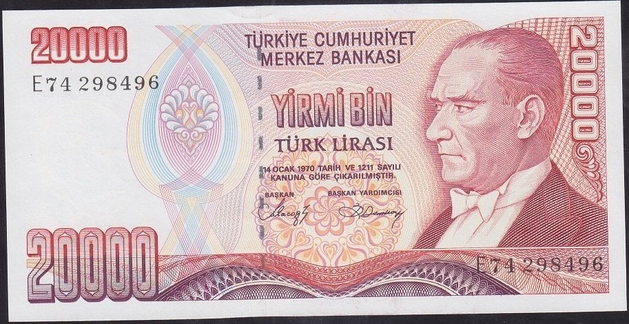 7.Emisyon 1.Tertip 20000 Lira E74 298496 Çilaltı