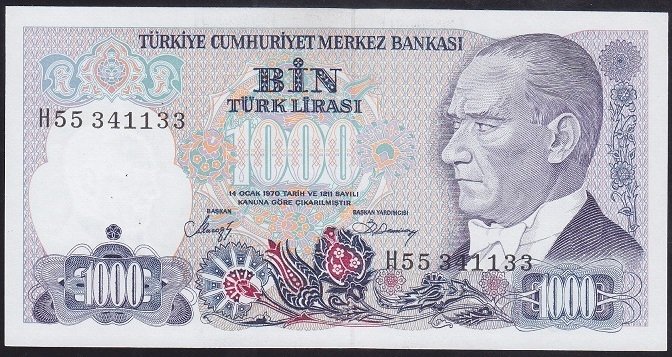 7.EMİSYON 2.TERTİP 1000 LİRA H55 341133 ÇİL