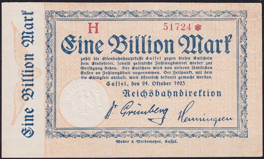 Almanya 1 Milyar Mark 1923 Çilaltı Çil