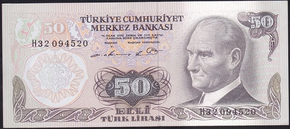 6.Emisyon 1.Tertip 50 Lira H32 094520 Çilaltı Çil