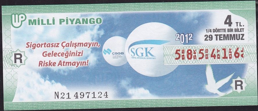 2012 29 Temmuz Çeyrek Bilet - R Serisi