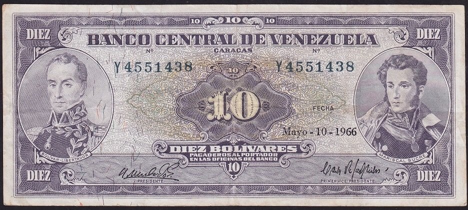 Venezuela 10 Bolivares 1966 Çok Temiz