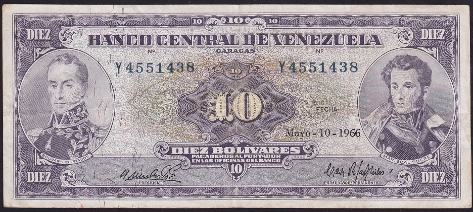 Venezuela 10 Bolivares 1966 Çok Temiz